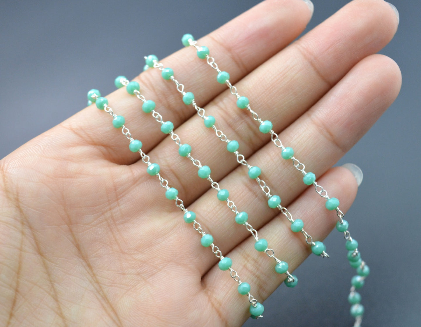 925 Silver Gold Rosary Chain with Stone - 3mm