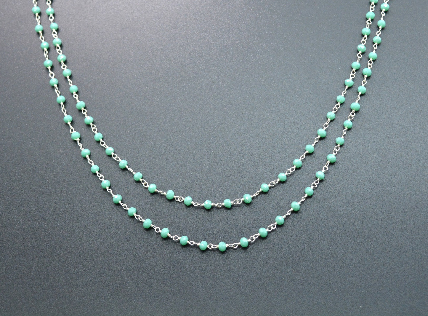 Chalcedony Rosary Chain - 925 Silver Gold, 3mm