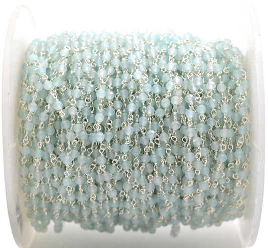 925 Silver Gold Rosary Chain with Stone - 3.50mm