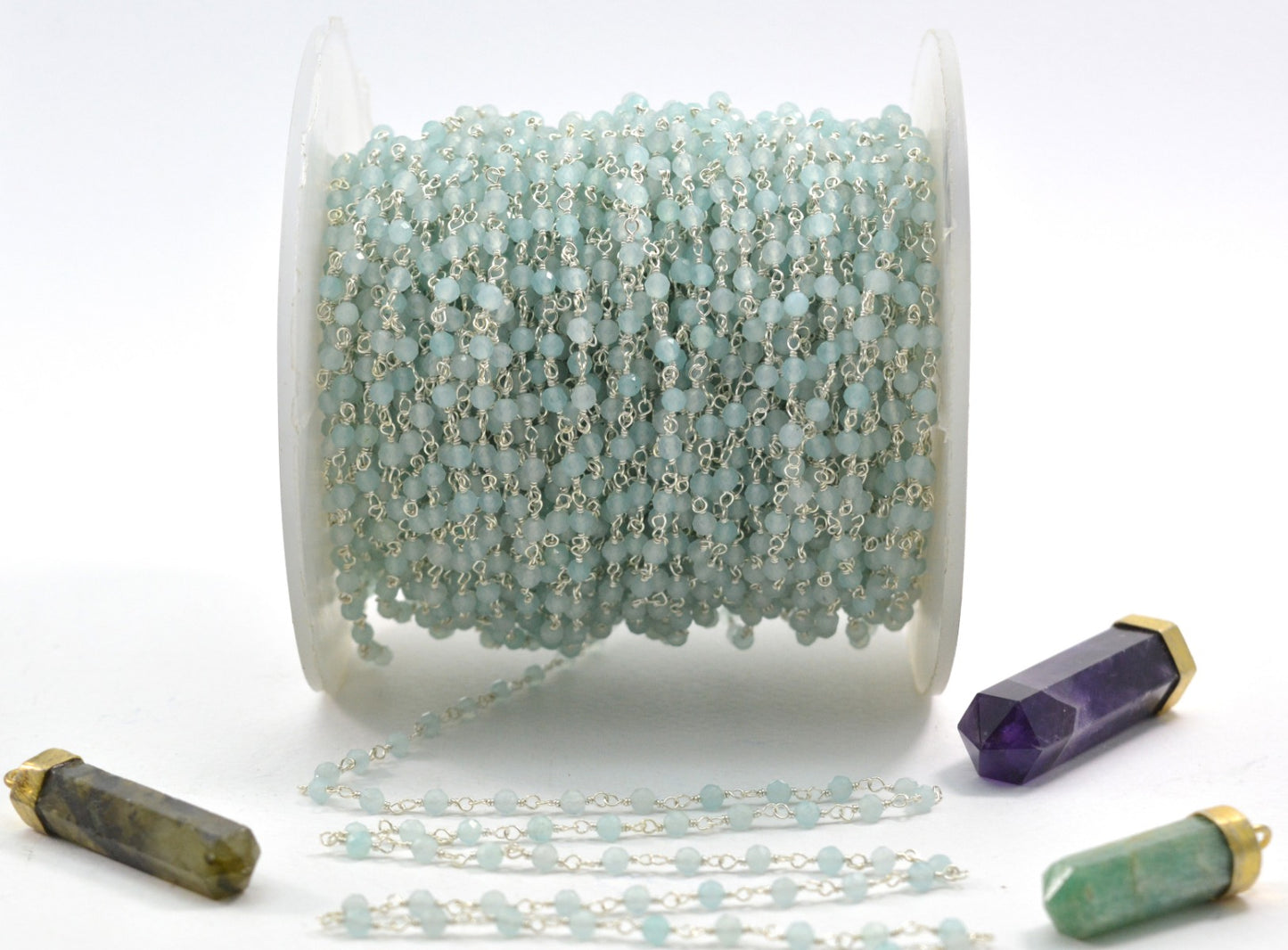 925 Silver Gold Rosary Chain with Stone - 3.50mm