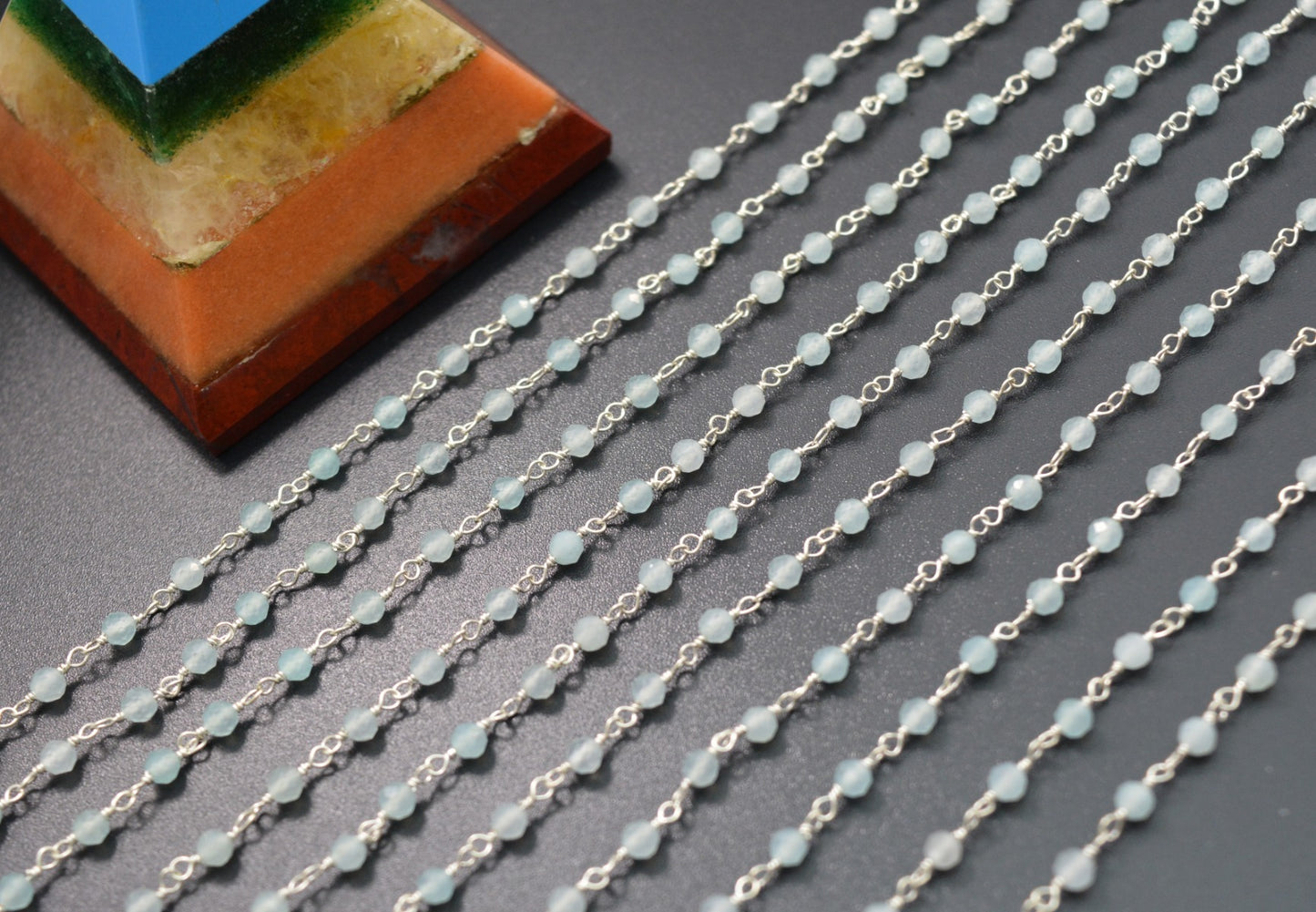 925 Silver Gold Rosary Chain with Stone - 3.50mm