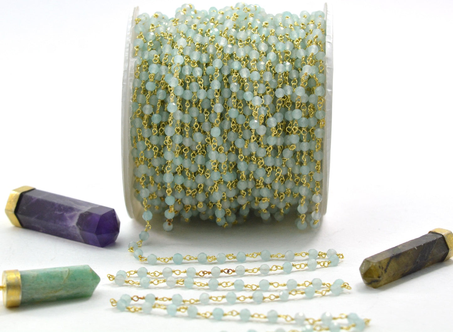 925 Silver Gold Rosary Chain with Stone - 3.50mm