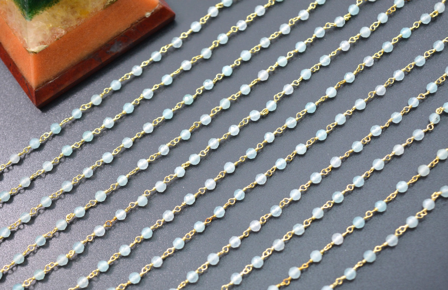 925 Silver Gold Rosary Chain with Stone - 3.50mm