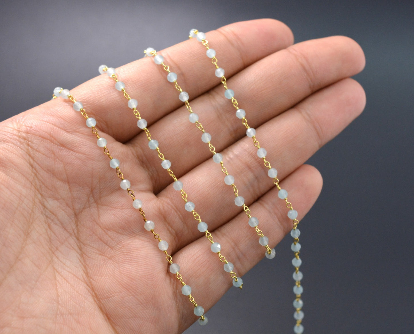 925 Silver Gold Rosary Chain with Stone - 3.50mm