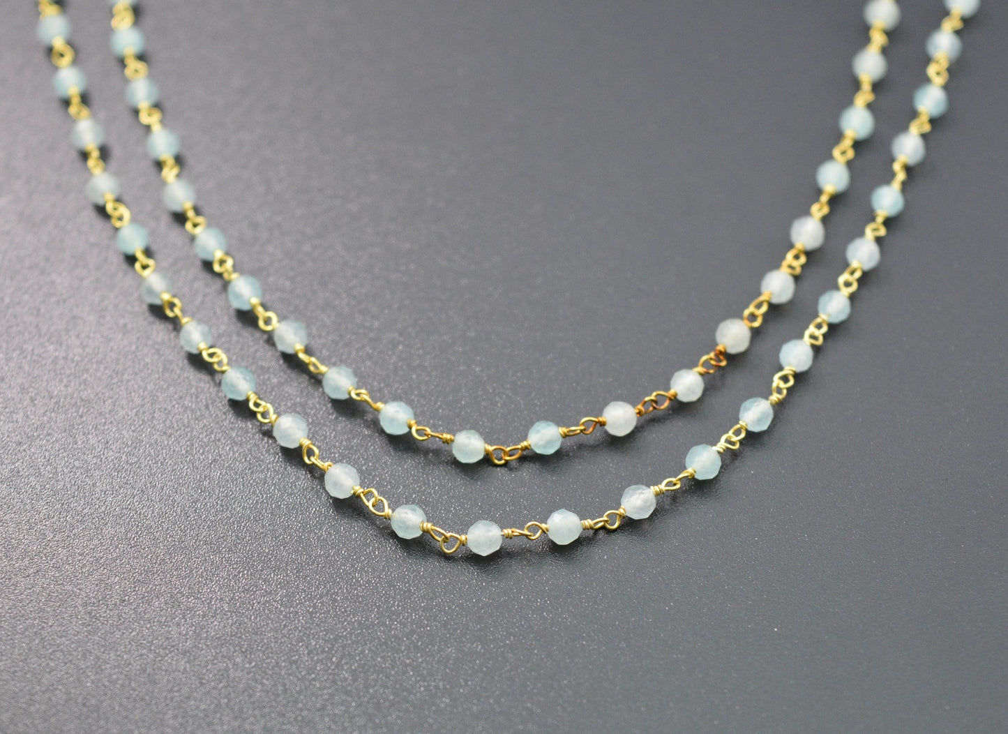 925 Silver Gold Rosary Chain with Stone - 3.50mm