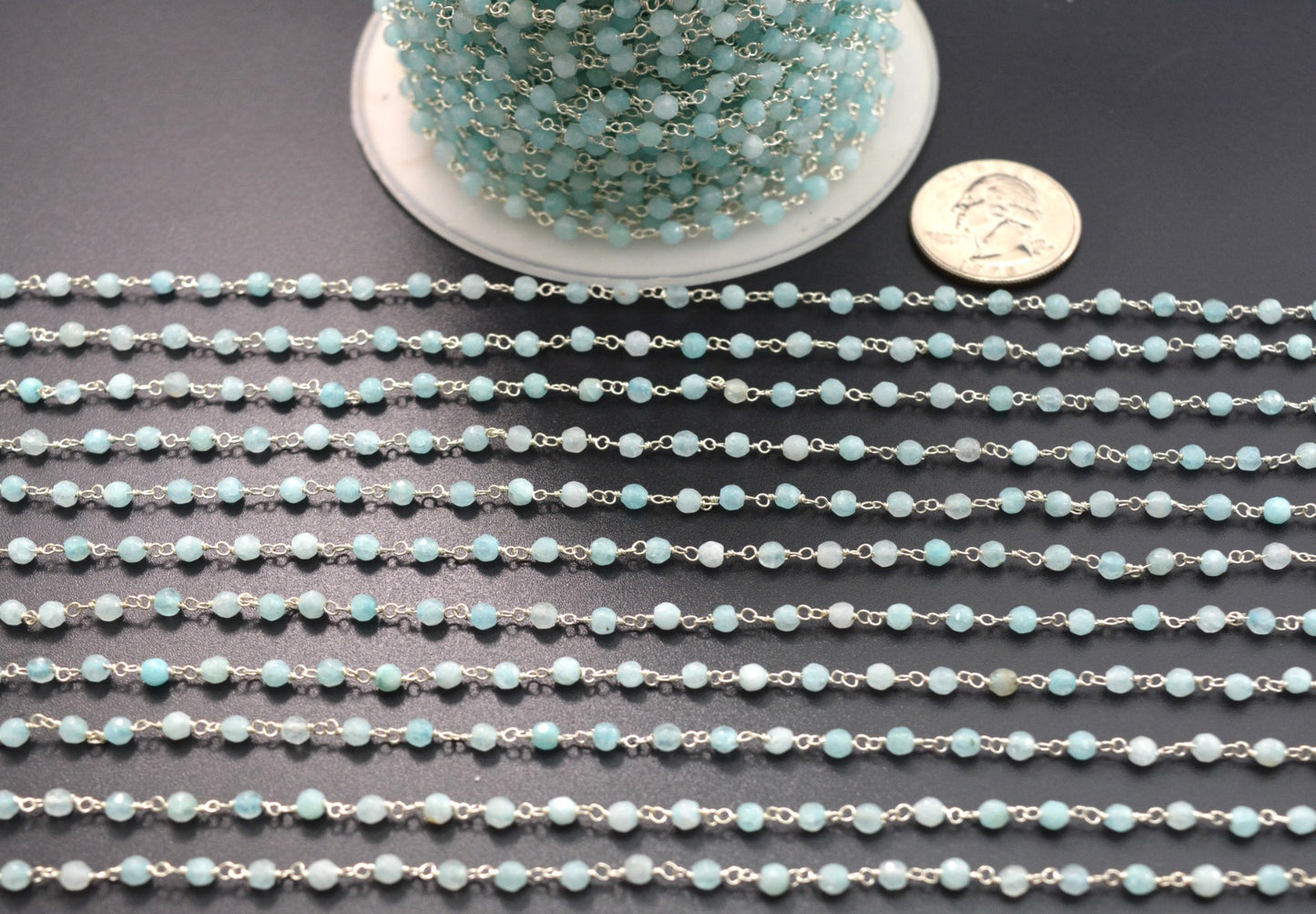 Delicate Rosary Chain - Stone 925 Silver Gold 3.50mm