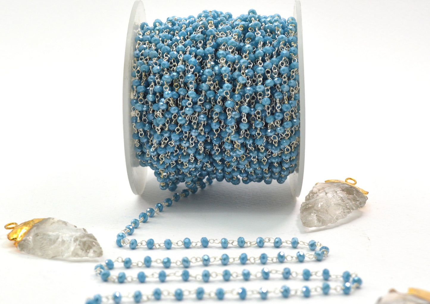 925 Silver Gold Rosary Chain with Chalcedony - 3.00mm