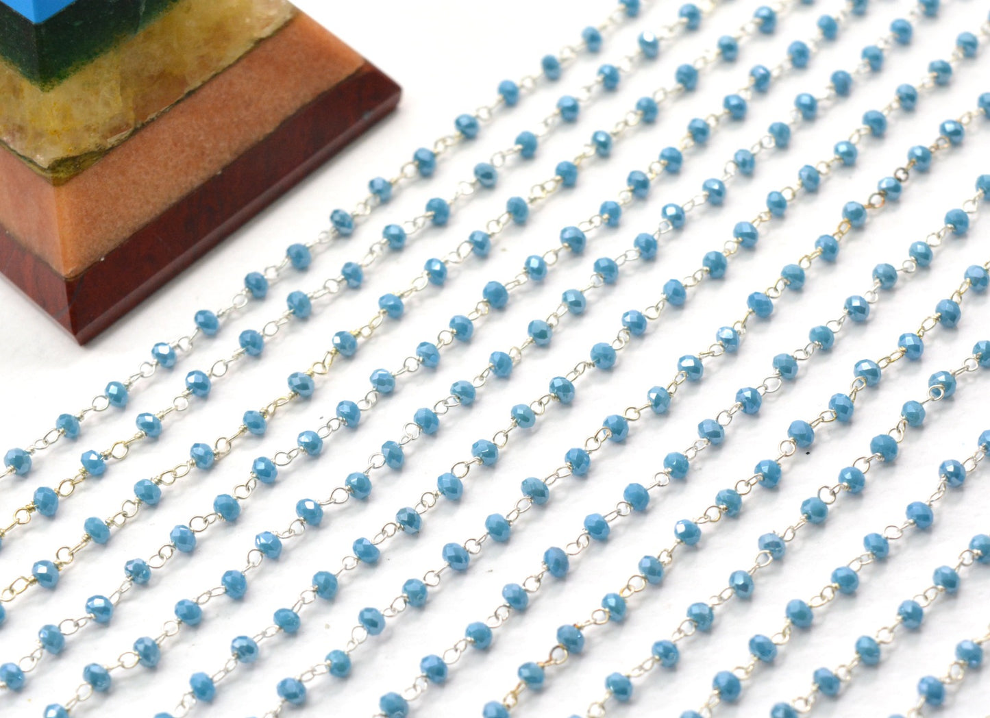 925 Silver Gold Rosary Chain with Chalcedony - 3.00mm