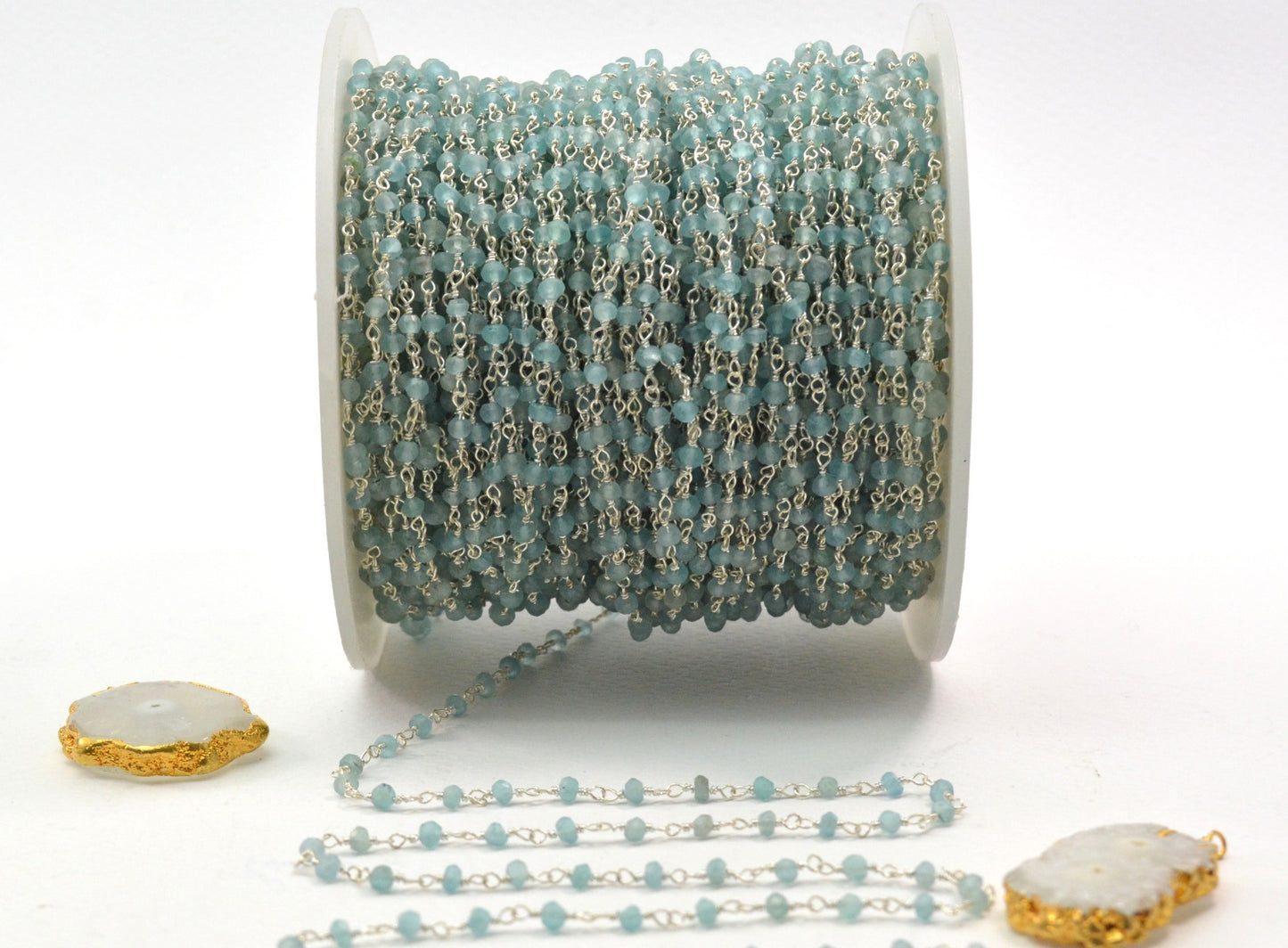 Delicate Stone Rosary Chain in 925 Silver Gold - 3mm