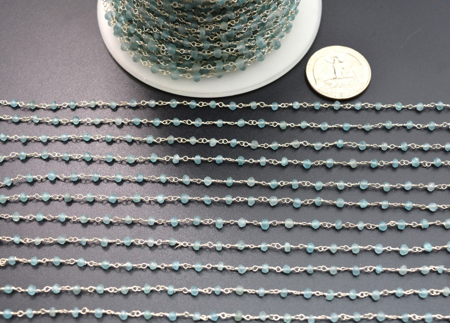 Delicate Stone Rosary Chain in 925 Silver Gold - 3mm