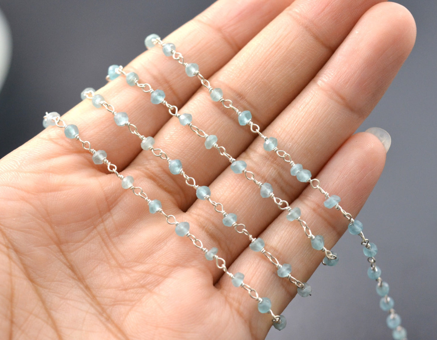 Delicate Stone Rosary Chain in 925 Silver Gold - 3mm