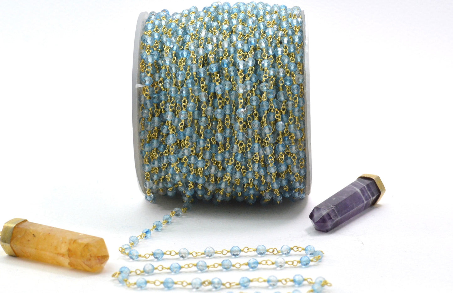 925 Silver Gold Rosary Chain with Chalcedony - 3mm #2