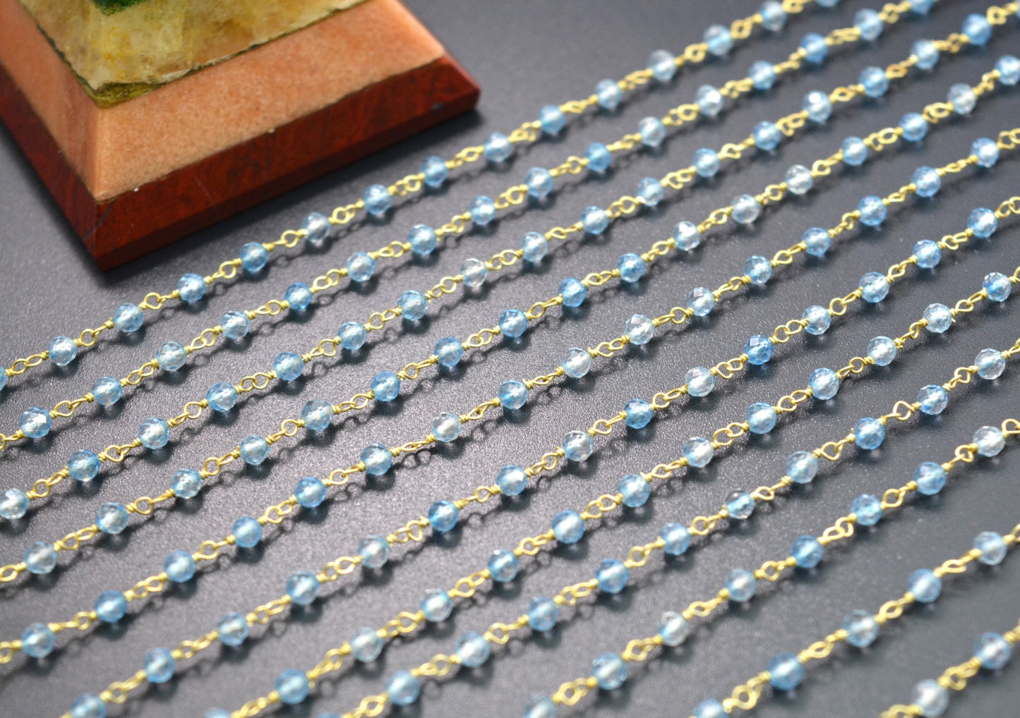 925 Silver Gold Rosary Chain with Chalcedony - 3mm #2