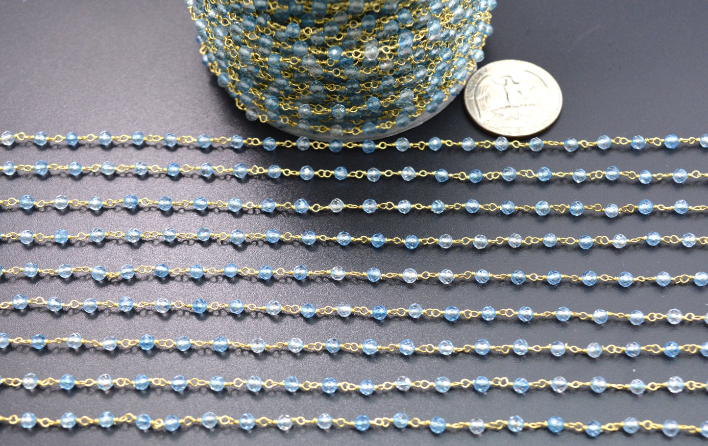 925 Silver Gold Rosary Chain with Chalcedony - 3mm #2