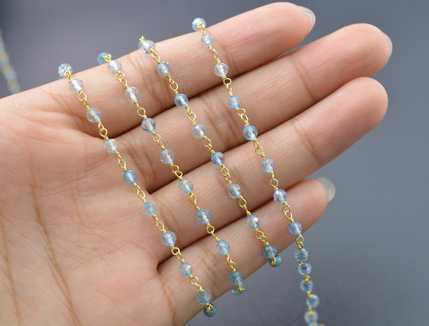 925 Silver Gold Rosary Chain with Chalcedony - 3mm #2