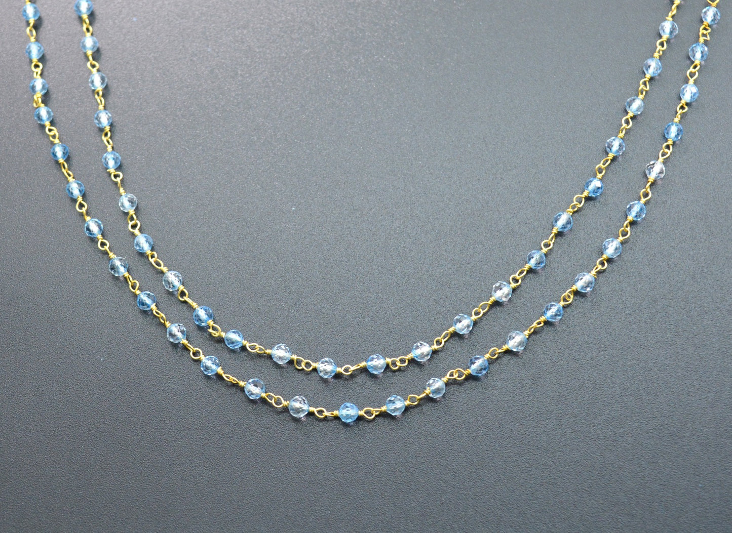 925 Silver Gold Rosary Chain with Chalcedony - 3mm #2