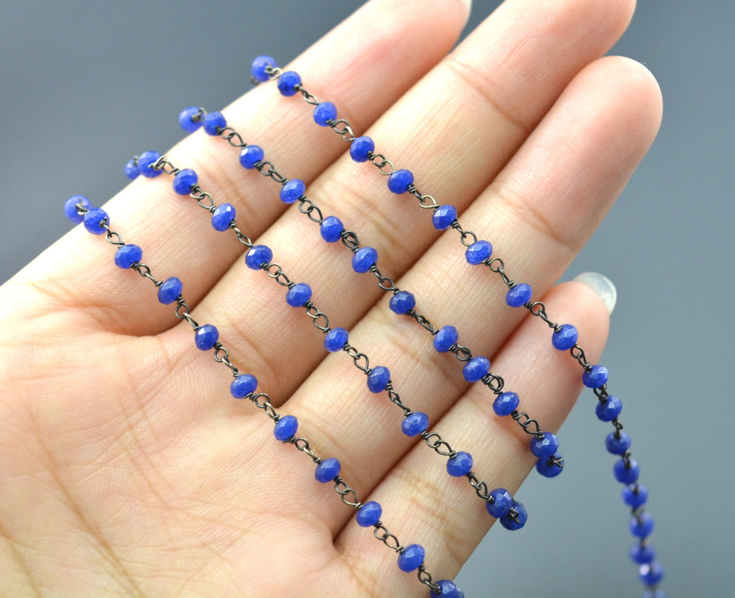 Stunning 925 Silver Gold Rosary Chain - Chalcedony 3mm