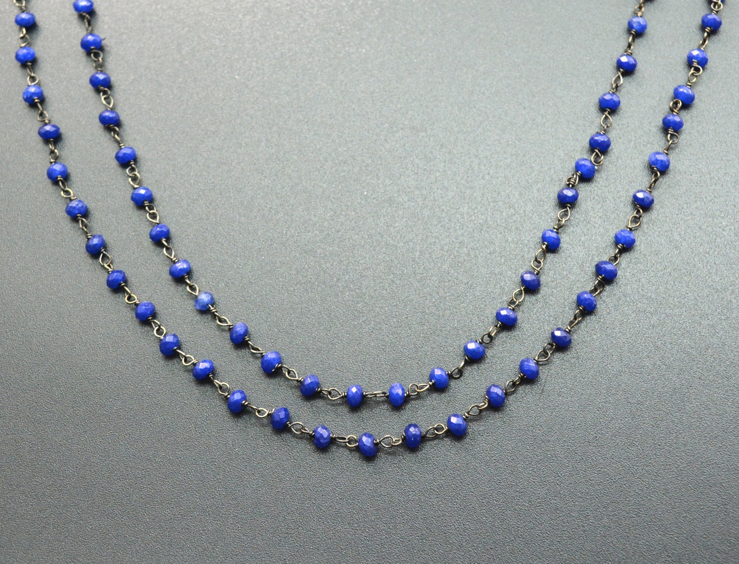 Stunning 925 Silver Gold Rosary Chain - Chalcedony 3mm