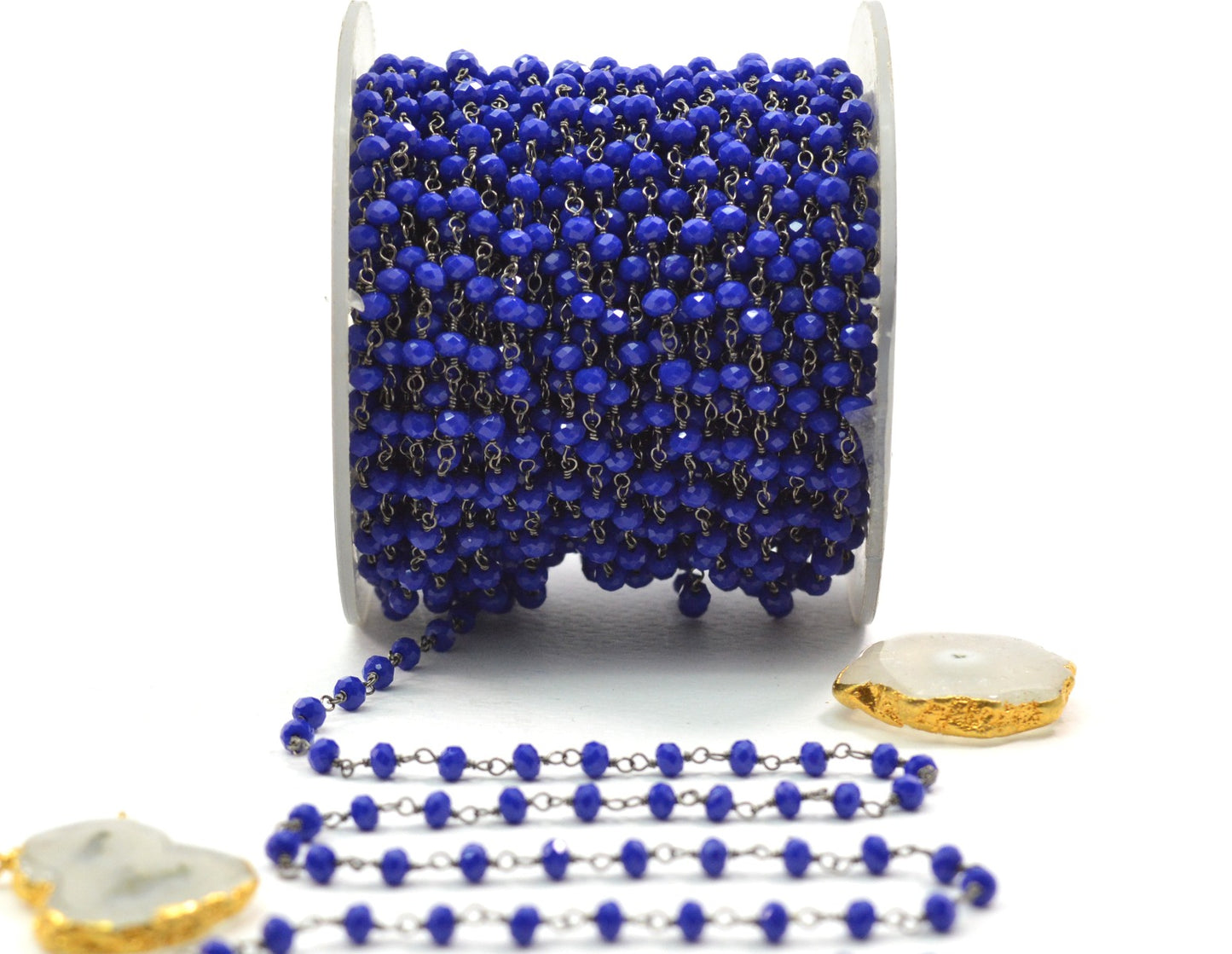 925 Silver Gold Rosary Chain with Chalcedony - 3mm #3