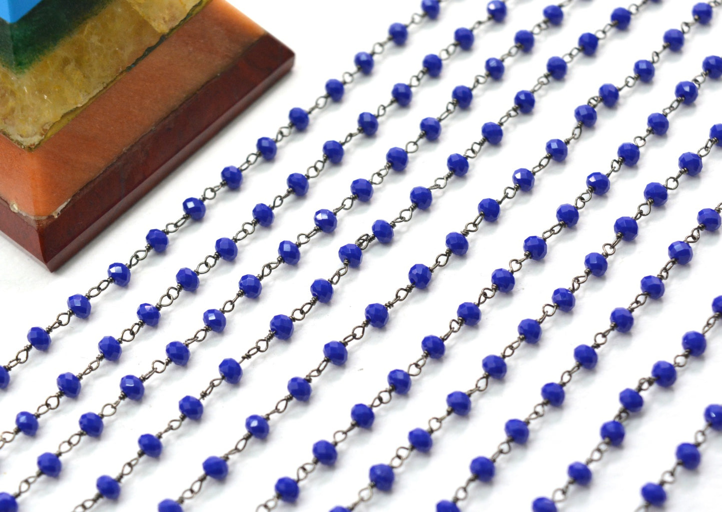 925 Silver Gold Rosary Chain with Chalcedony - 3mm #3