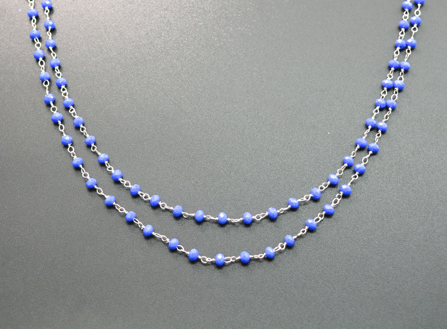 Vintage 925 Silver Gold Rosary Chain - Chalcedony 3mm