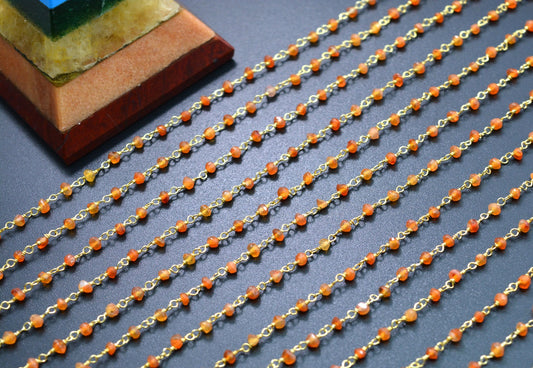 Stone Rosary Chain - 925 Silver Gold, 3mm