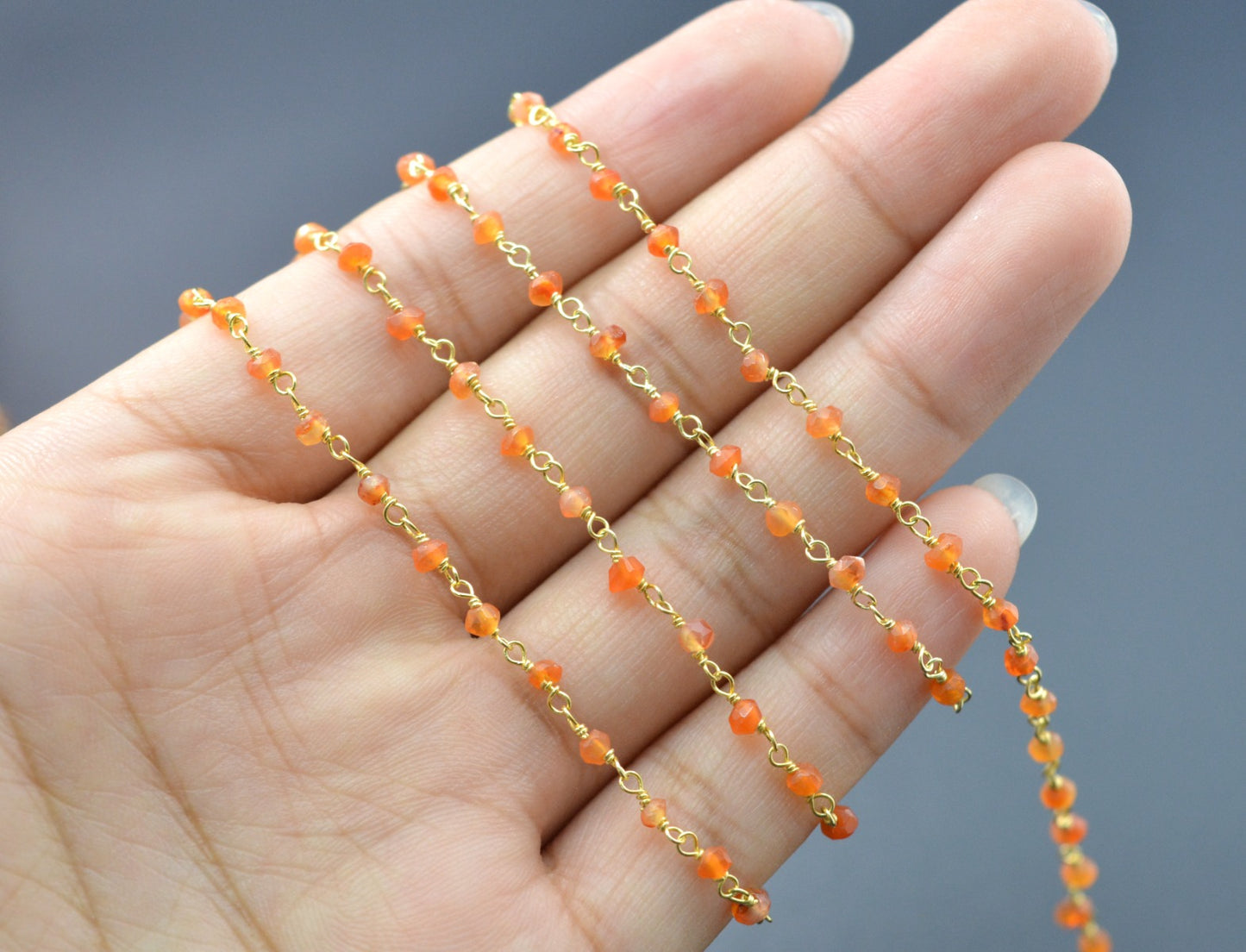 Stone Rosary Chain - 925 Silver Gold, 3mm