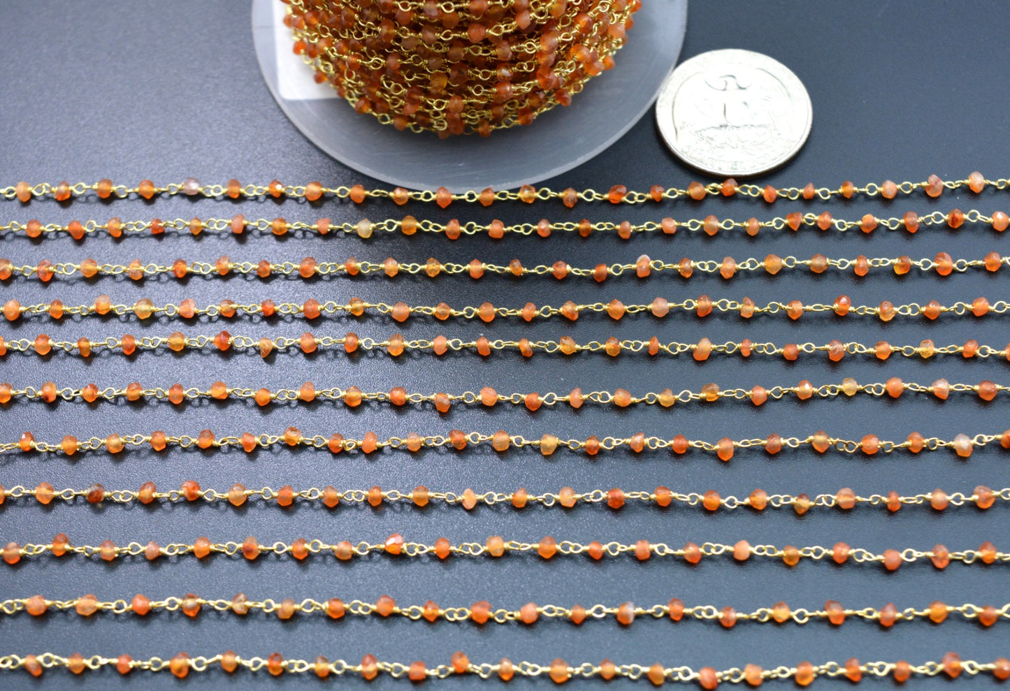 Stone Rosary Chain - 925 Silver Gold, 3mm