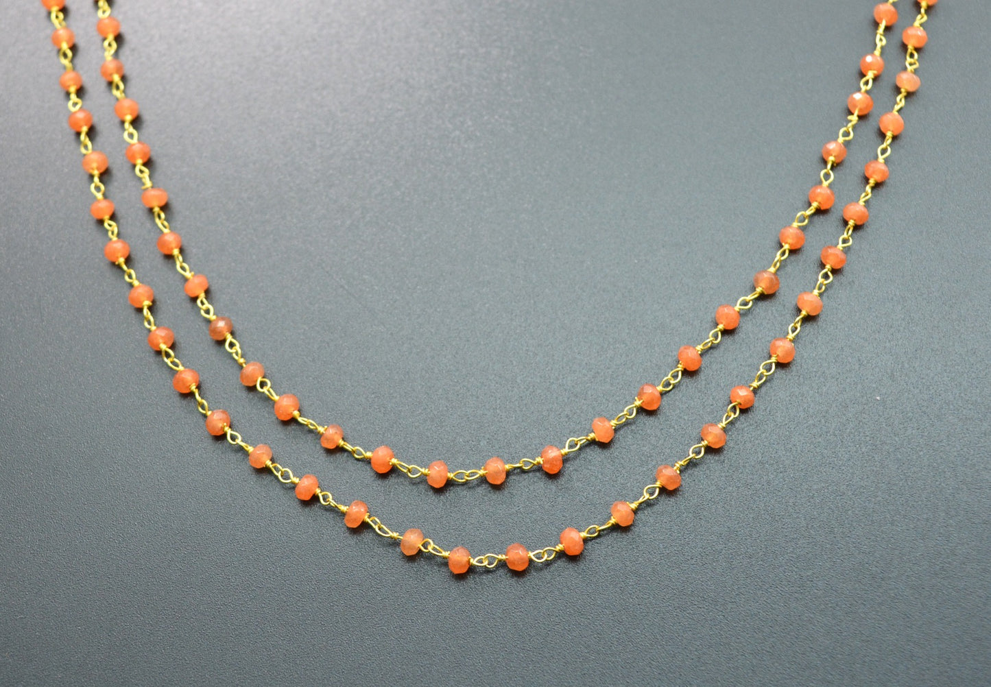 925 Silver Gold Rosary Chain with Jade - 3mm