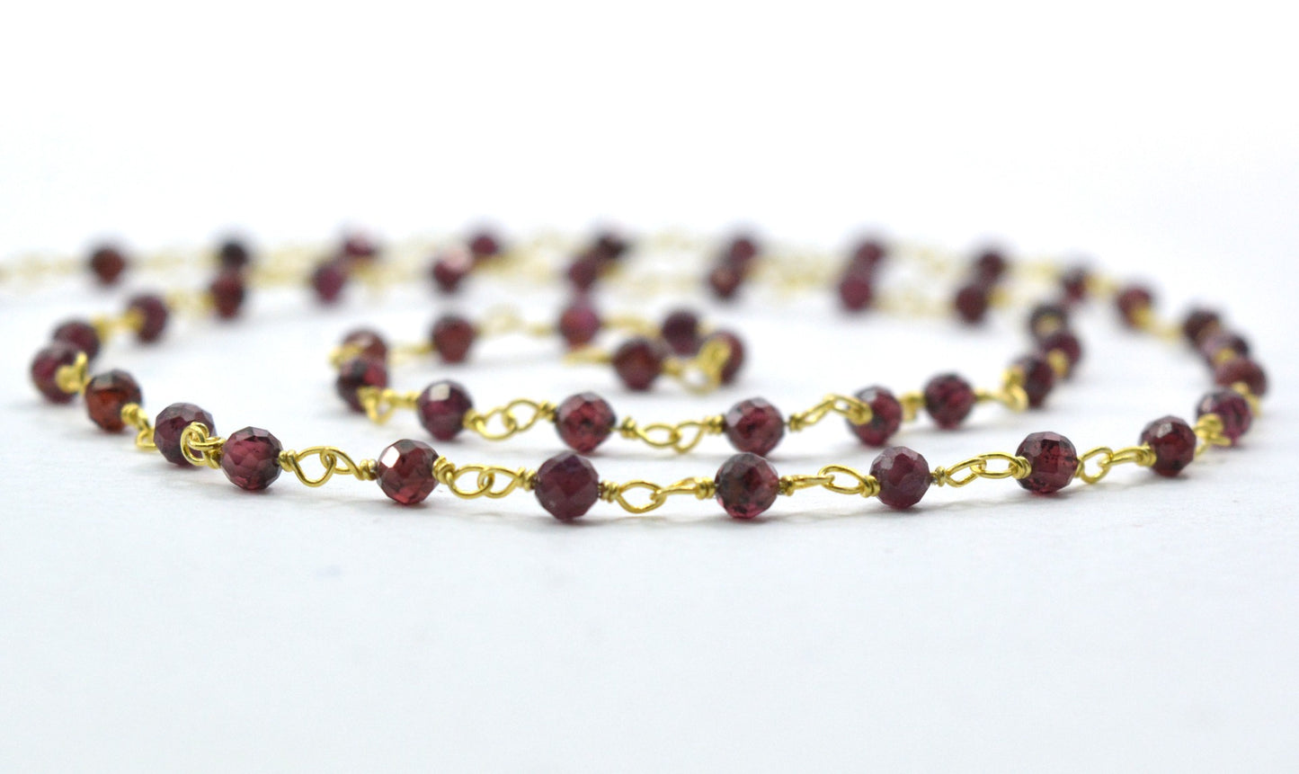 Vintage Garnet Rosary Chain in 925 Silver Gold - 3mm
