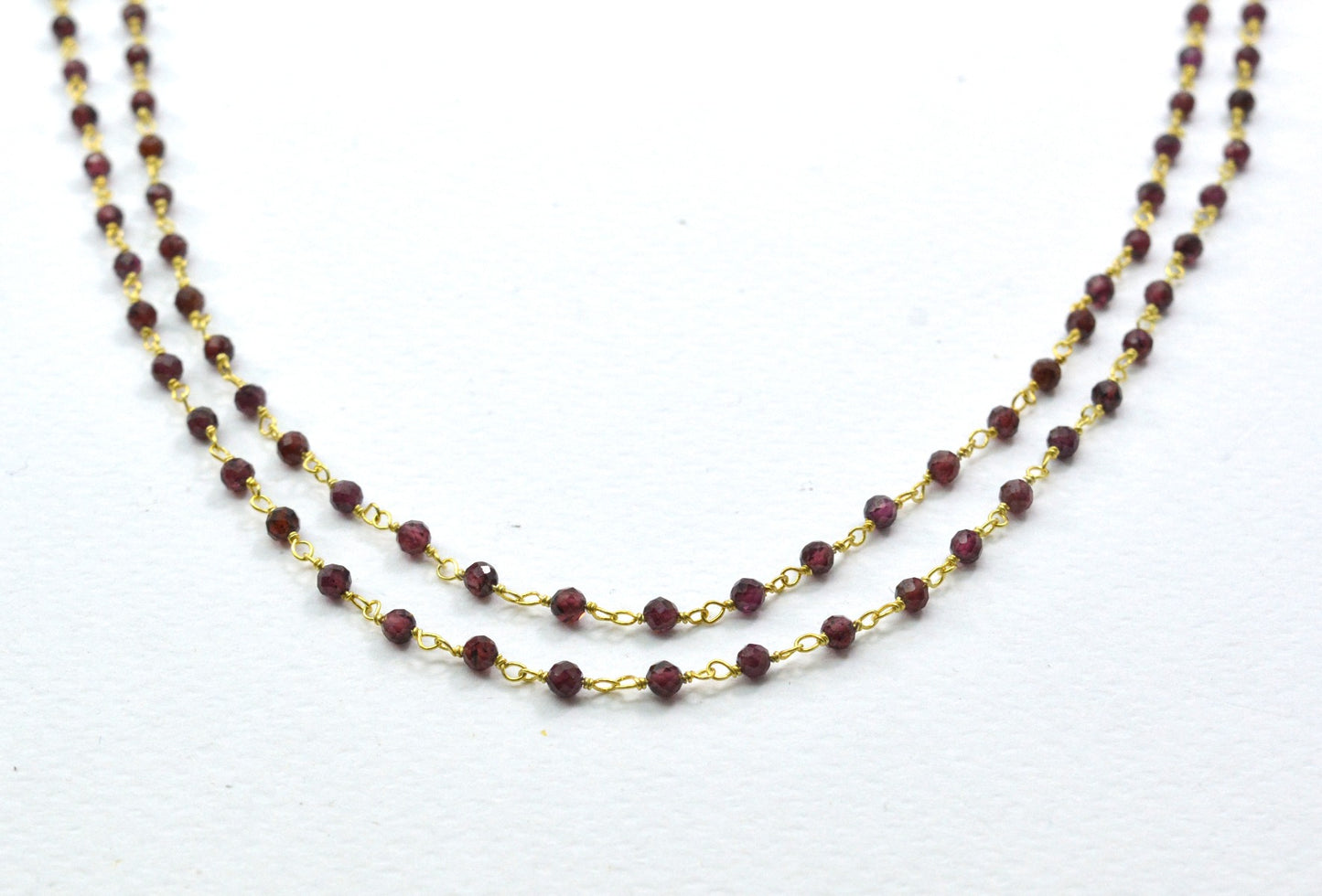 Vintage Garnet Rosary Chain in 925 Silver Gold - 3mm