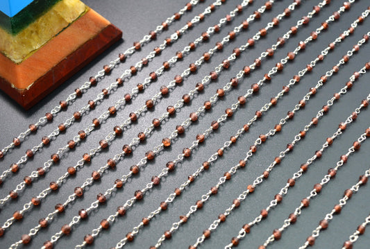 Gorgeous Rosary Chain - Garnet 925 Silver Gold 3mm