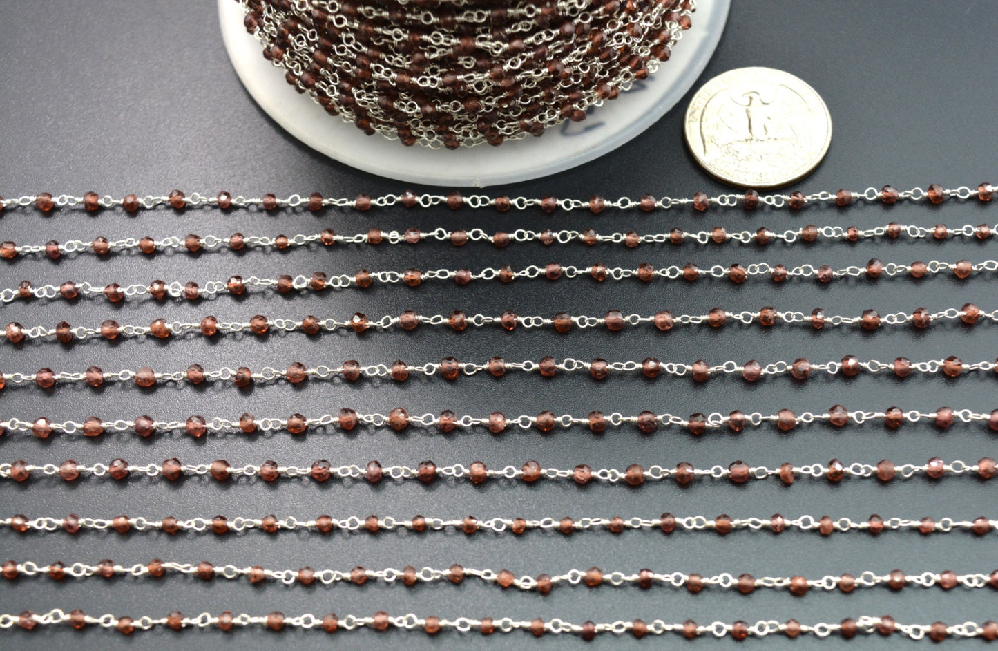 Gorgeous Rosary Chain - Garnet 925 Silver Gold 3mm