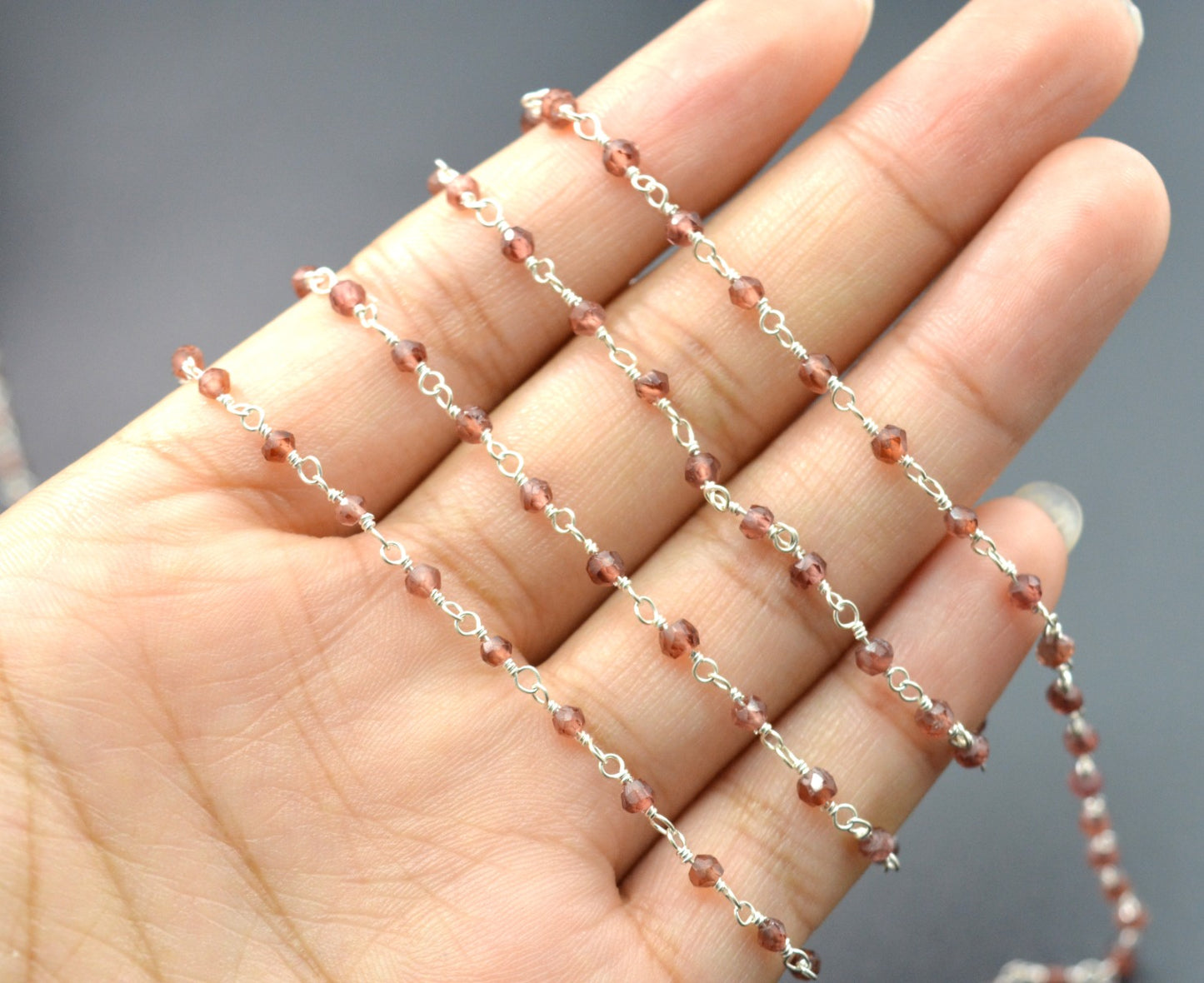 Gorgeous Rosary Chain - Garnet 925 Silver Gold 3mm