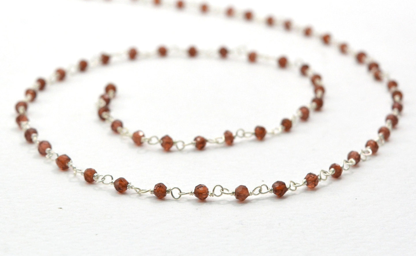 Gorgeous Rosary Chain - Garnet 925 Silver Gold 3mm