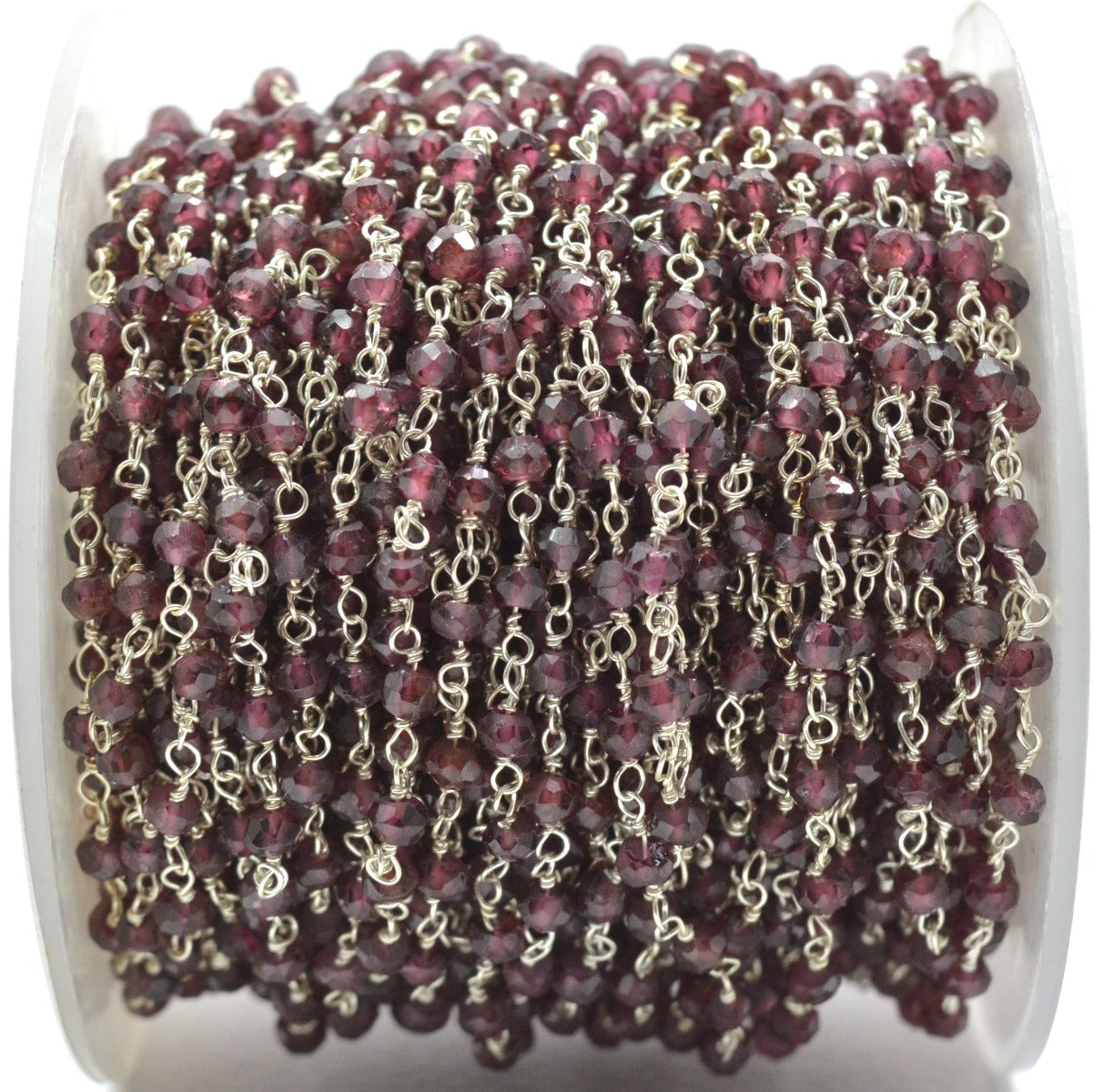 925 Silver Gold Rosary Chain with Garnet - 3mm