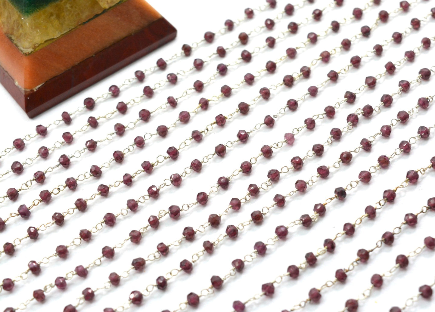 925 Silver Gold Rosary Chain with Garnet - 3mm