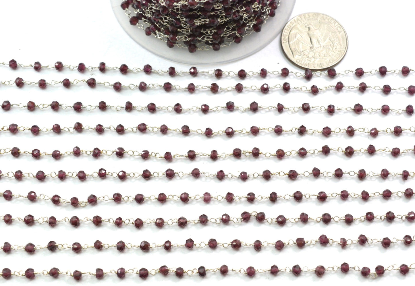 925 Silver Gold Rosary Chain with Garnet - 3mm