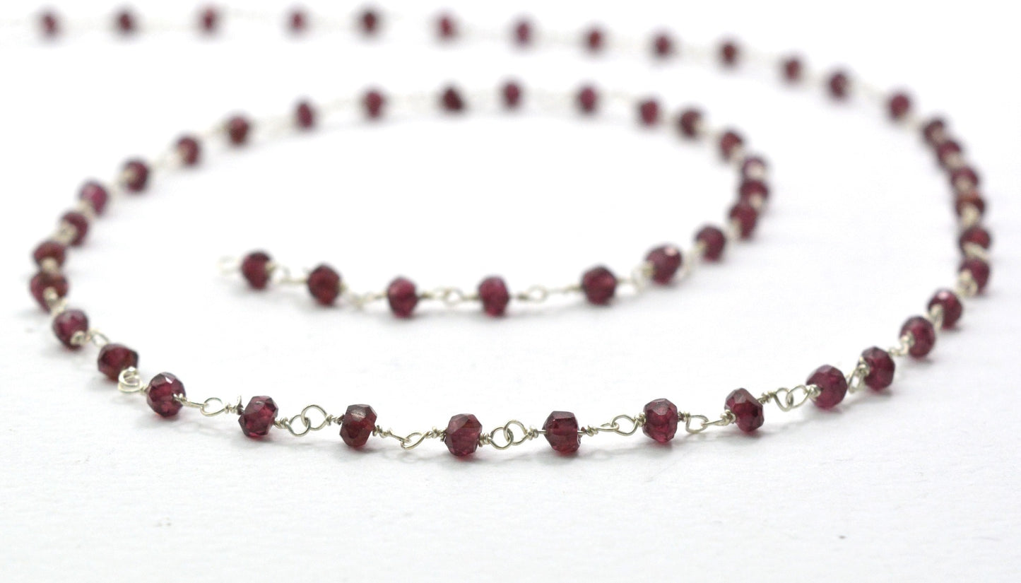 925 Silver Gold Rosary Chain with Garnet - 3mm