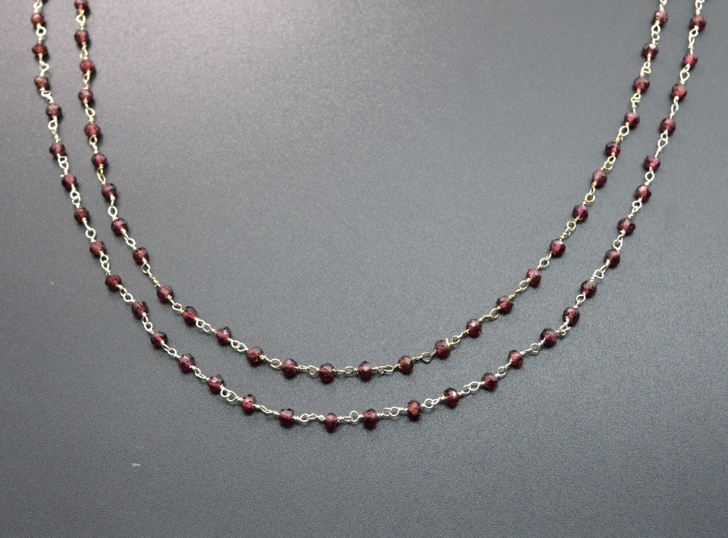 925 Silver Gold Rosary Chain with Garnet - 3mm