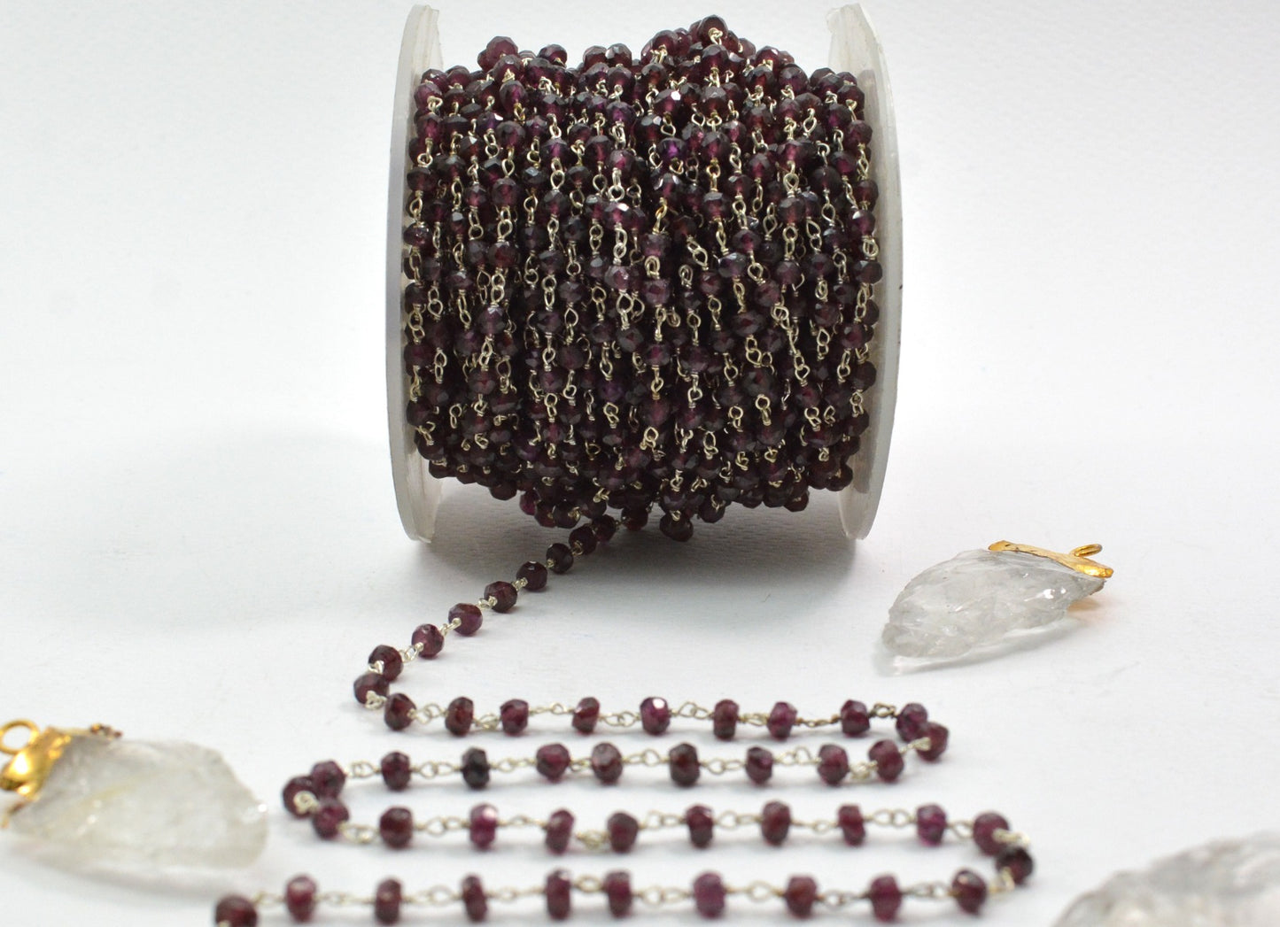 Garnet Rosary Chain - 925 Silver Gold, 3.50mm