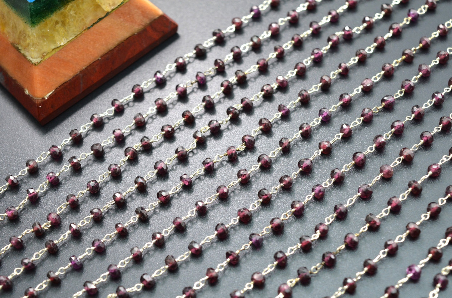 Garnet Rosary Chain - 925 Silver Gold, 3.50mm