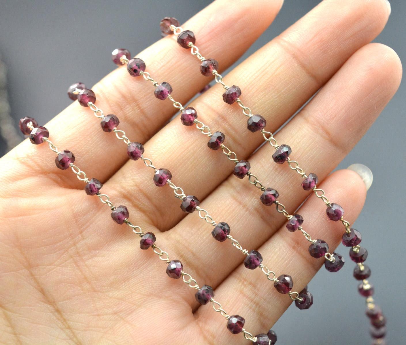 Garnet Rosary Chain - 925 Silver Gold, 3.50mm