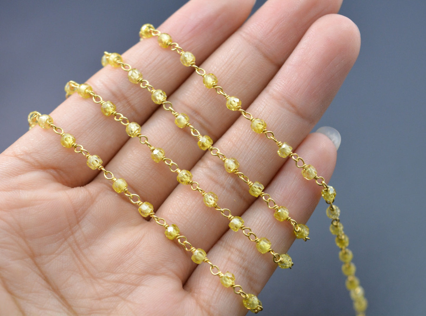 Artisan 925 Gold Silver Rosary Chain - Zirconia 3mm