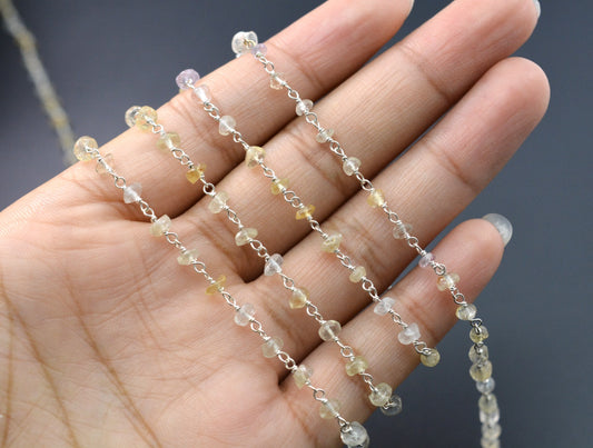 Mix Quartz Rosary Chain, 925 Sterling Silver, 3mm Faceted - view 3