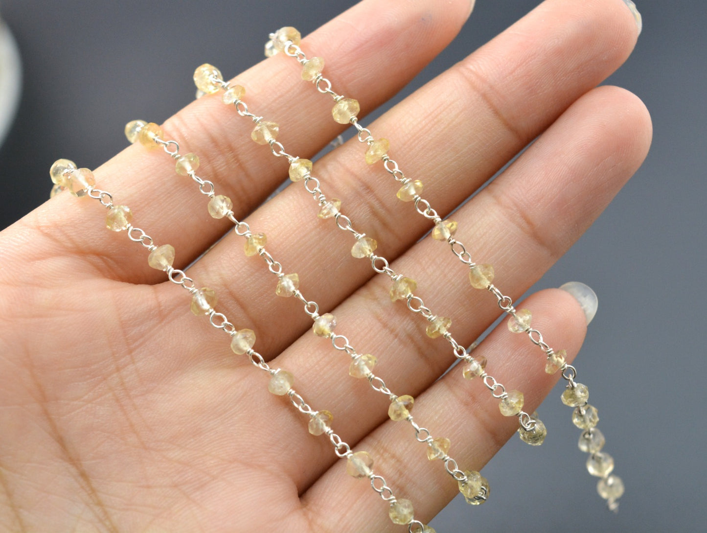 Classic 925 Silver Gold Rosary Chain - Citrine 3mm
