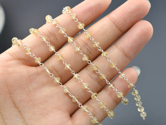 Classic 925 Silver Gold Rosary Chain - Citrine 3mm