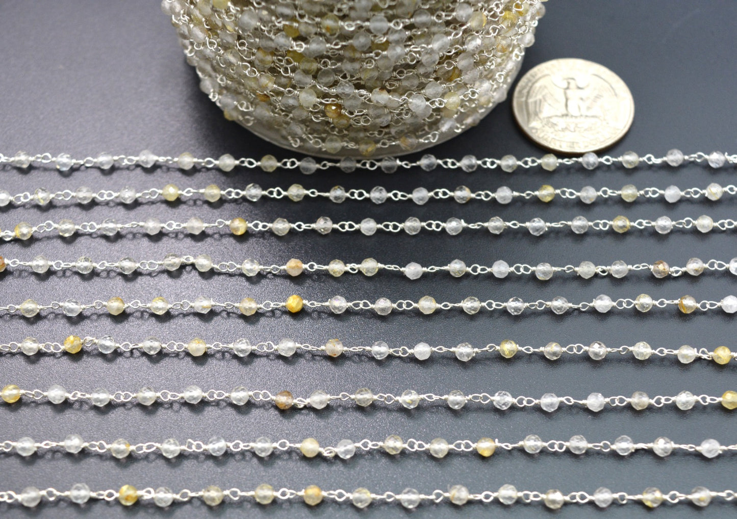 925 Silver Rosary Chain with Stone - 3mm