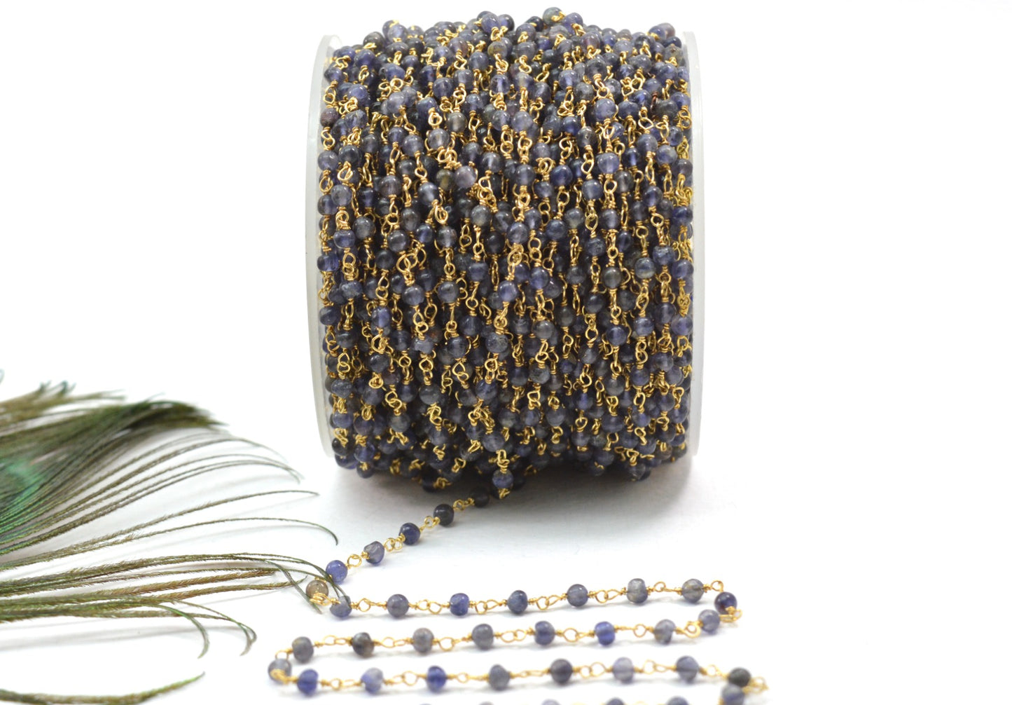 Graceful Iolite Rosary Chain in 925 Silver Gold - 3mm