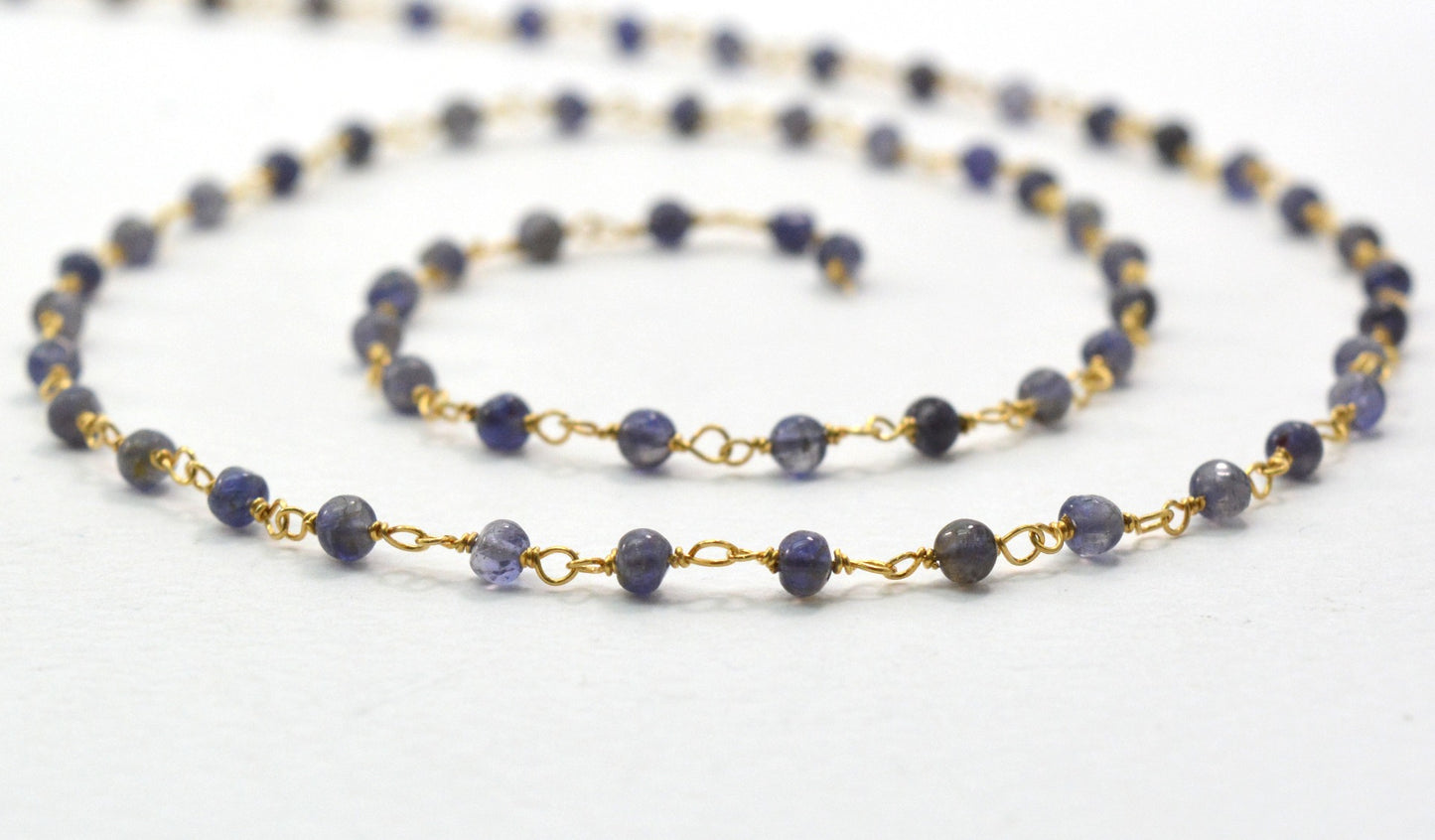 Graceful Iolite Rosary Chain in 925 Silver Gold - 3mm